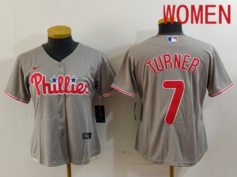 Women Philadelphia Phillies #7 Turner Grey Game Nike 2024 MLB Jersey style 9122->youth nfl jersey->Youth Jersey